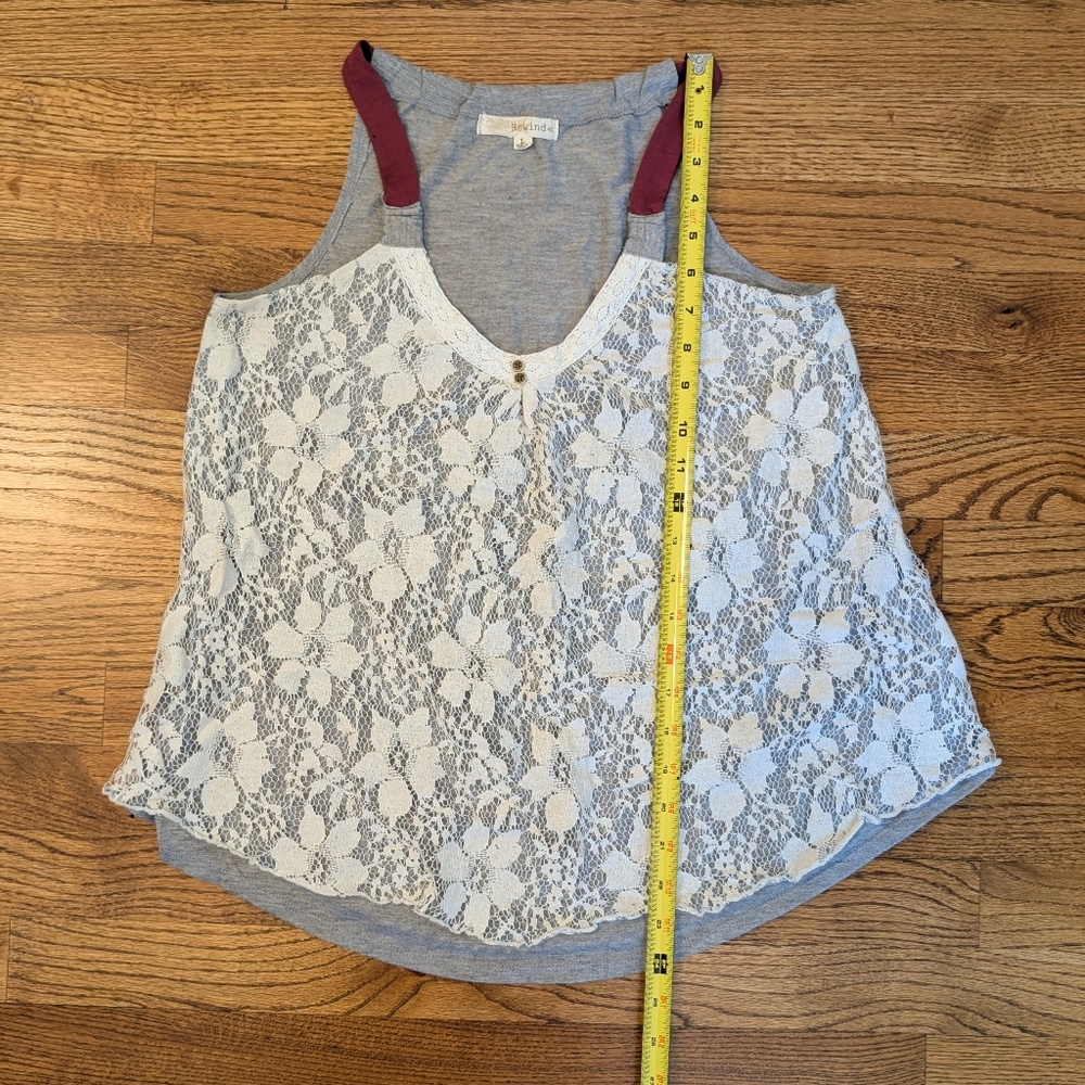 Rewind Boho Lace Front Tank Top Gray & White Layered Sleeveless Size Juniors L - Picture 6 of 8